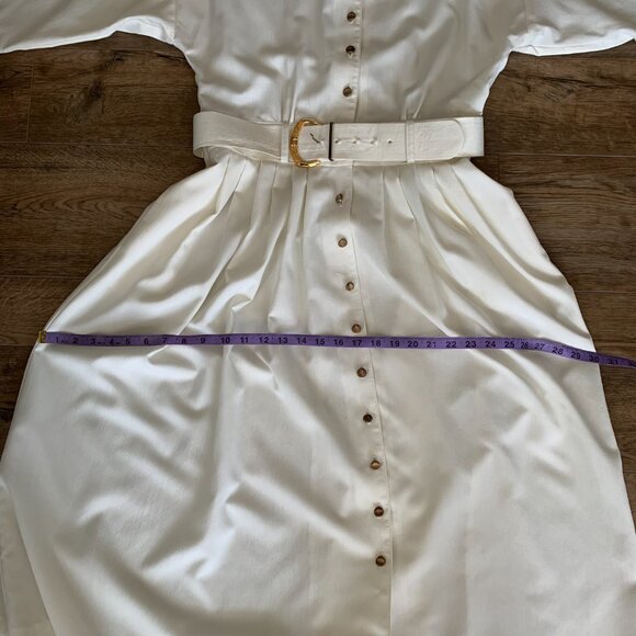 Vintage 80s 90s Full Button Belted Long Dolman Sleeve Pleated Midi Dress - Picture 12 of 16